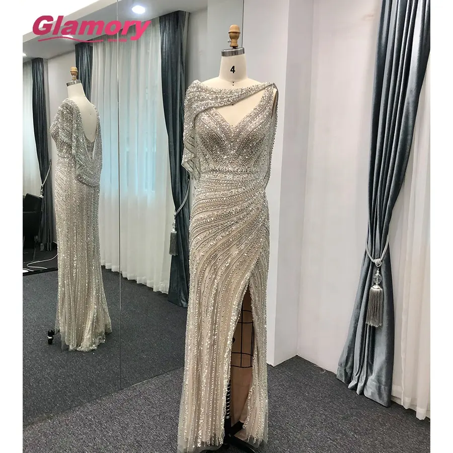 2020 Real Sample Bilder Strass Meerjungfrau Sexy Schlitz Abendkleid Vestido De Festa Abendkleid