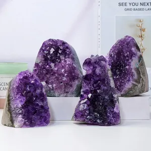 Wholesale Natural Healing Crystal Amethyst Cluster Crafts Carved Rough Crystal Geode For Decor