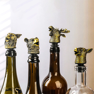 Diseño personalizado Bronce Gris Metal Animal Cabeza de jabalí Ecológico Durable Reutilizable Sellado Vertedor de vino y tapón de botella - Product Image 1