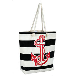 Bolsa de Lona Reutilizable con Estampado de Ancla en Blanco y Negro, con Asa de Cuerda Trenzada, Multiusos para Todos - Product Image 5