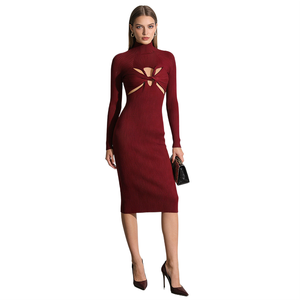 <span class=keywords><strong>Robe</strong></span> mi-longue en maille ajourée style sexy et épicé pour femme, nouvelle collection 2025, design torsadé amincissant - Product Image 1