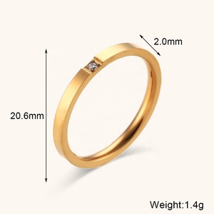 딩란 미니멀 커플 반지 5-9호 골드 도금 스테인리스 스틸 큐빅 링 - Product Image 5