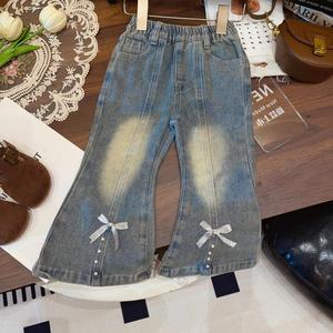 New Style Girls' Denim Fleece-<b>lined</b> Set Slightly Stretchy Flared <b>Jeans</b> Two-piece Trendy Set Girls Clothing Set - Product Image 6