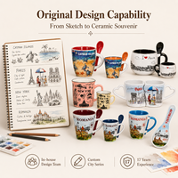 Tasses en céramique souvenirs Cayman Paris New York Roumanie – Design personnalisé des monuments urbains – Tasses à café en porcelaine – Vente en gros sur mesure