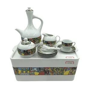 Ebena Rekebot Tilet Ceramic Porcelain Ethiopia Saba Ethiopian Coffee <strong>Set</strong> <strong>Tea</strong> <strong>Set</strong> With <strong>Plastic</strong> Table - Product Image 1