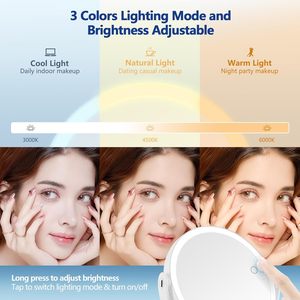 Miroir de maquillage grossissant 15X avec finition argentée, écran tactile, luminosité réglable, 3 couleurs de lumière LED - Product Image 3