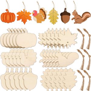 60 Stück Thanksgiving unvollendete Holz verzierungen Ahornblätter Kürbis Holz ausschnitt Eichhörnchen Eichel Blank Holz verzierung