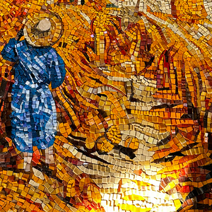 Carrelage personnalisé en mosaïque de seigle, puzzle, scène de récolte dorée murale faite à la main, mosaïque en verre bleu ciel, carrelage décoratif - Product Image 6