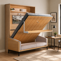 Lit escamotable Queen Size en bois avec bureau intégré et rangement pour chambre et appartement