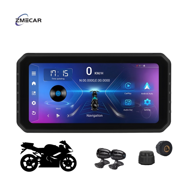 Zmecar Android OS 6.25 Inch HD Screen Motorcycle Recorder BT DVR TPMS GPS Android Auto Motorcycle CarPlay