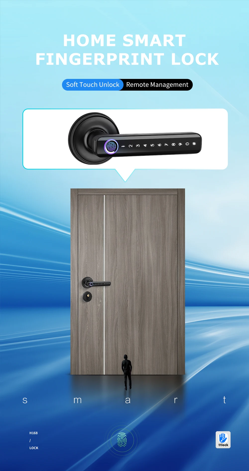 Smartek Waterproof H168 Biometric Door Electronic Remote Control Password Digital TTLock APP Smart Fingerprint Handle Lock