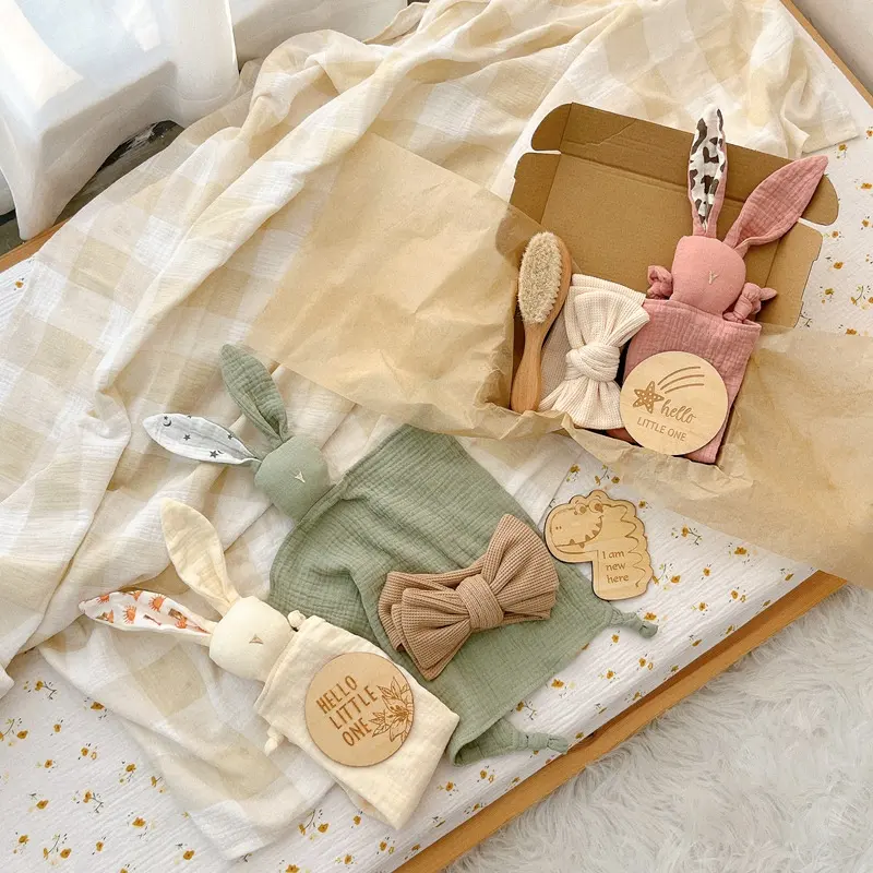 MU Baby Shower Gift Set With Bunny Teething Pacifier Chain Baby Rattle Toys Blanket New Born Baby Gift Set