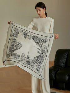 ผ้าไหม100% ขั้นสูงผ้าคลุมไหล่ผ้าทอลายทแยงขนาดใหญ่ผ้าพันคอทรงสี่เหลี่ยมรูปทรงเรขาคณิตลายสัตว์ประดับแฟชั่นสำหรับผู้หญิง - Product Image 6