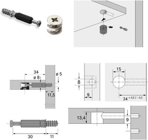 Vendita all'Ingrosso di Bulloni in Acciaio per Mobili, Supporti per Scaffali, Connettori Mini Fix, Giunti a Camma, Viti per Assemblaggio Legno - Product Image 5