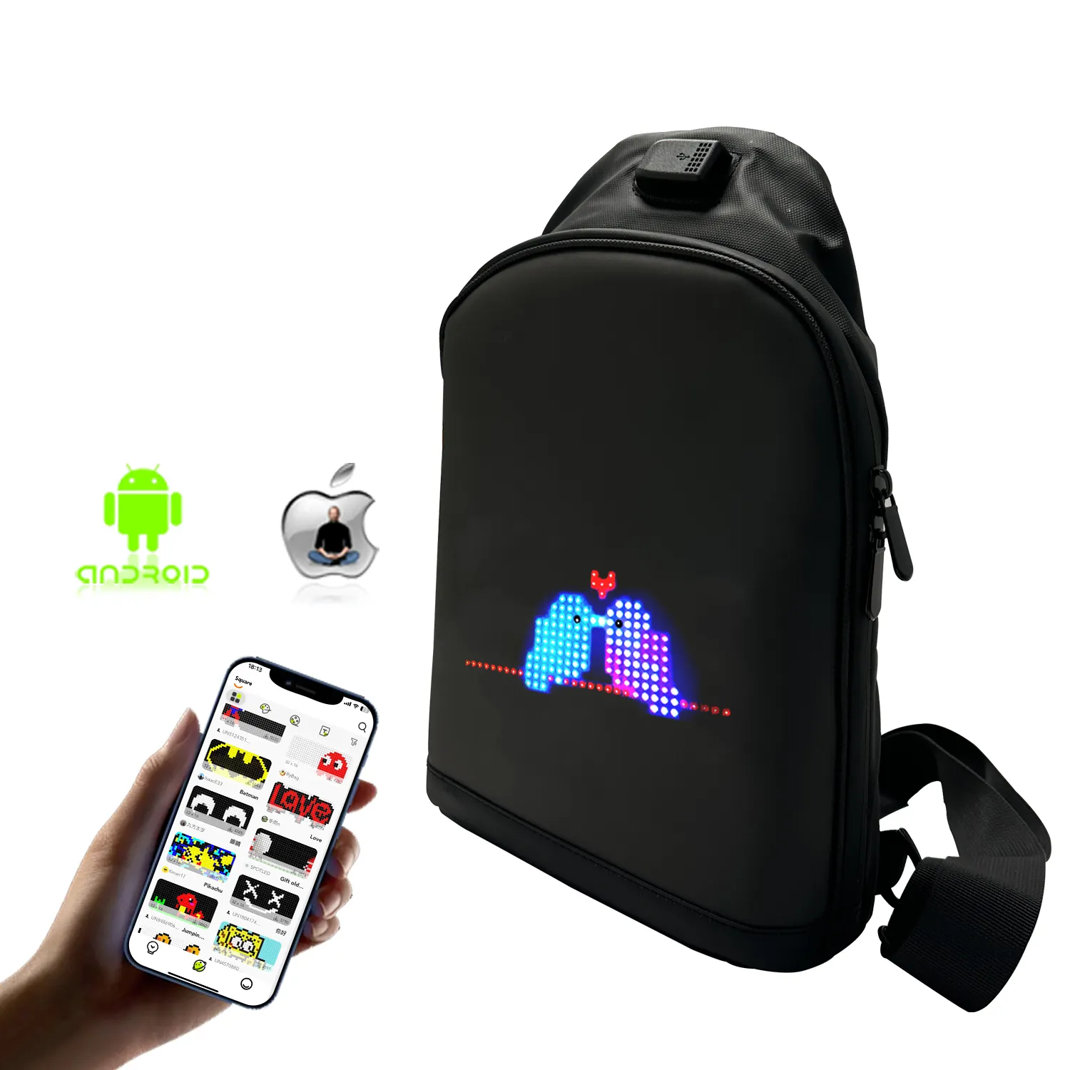 Tùy chỉnh hợp thời trang phong cách LED túi không thấm nước thông minh Mens du lịch dẫn túi ngực Crossbody vai duy nhất Sling Bag với LED hiển thị