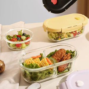 Boîte à lunch écologique en verre soufflé à la main pour <span class=keywords><strong>femme</strong></span> avec couvercle en plastique, compatible micro-ondes, pour cuisine, fête, préparation de repas, bento, contenant alimentaire - Product Image 1