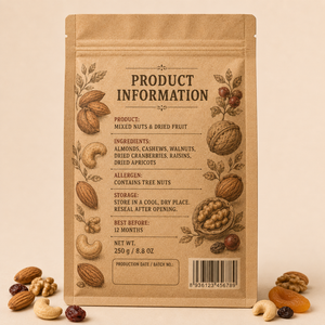 Sacs d'emballage alimentaire en papier kraft refermables en gros avec soufflet latéral et fenêtre pour noix et fruits secs - Product Image 4