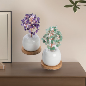 Crystal <b>Tree</b> Amethyst Sphere 7 <b>Branches</b> White Porcelain Base Home Decoration Gift - Product Image 4