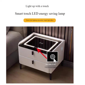 Hiện đại không dây thông minh đầu giường LED ánh sáng rắn gỗ Bảng điều chỉnh phòng ngủ Tủ đầu giường vân tay khóa không dây tính năng sạc - Product Image 4