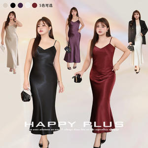 เดรสผ้าซาตินรันฉี คอวี ทรงหางปลา ความยาวปานกลาง สำหรับออกงานกลางคืน ผู้หญิงไซส์ใหญ่ สีพื้น เนื้อผ้าอะซิเตทมุก - Product Image 2