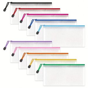 Bolsa de malla multicolor con cremallera, práctica bolsa de almacenamiento de documentos, bolsa de plástico económica para documentos. - Product Image 1