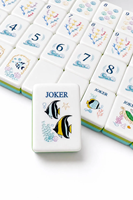 Jeu de Mahjong américain en acrylique 160 pièces motif Côte Corallienne, tuiles de Mahjong cyan 4 couches pour divertissement et rassemblement