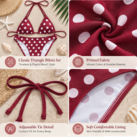 Bikini Segitiga Motif Polkadot Wanita Trendi Laris Manis 2 Potong Set Logo Kustom Berhias Manik-Manik Pakaian Renang Seksi