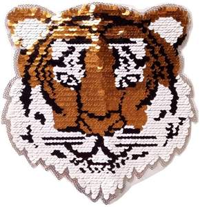 Sew on Patch Reversible Sequins DIY Patches Embroidered <strong>Tiger</strong> <strong>Motif</strong> Beaded Applique T-Shirt Plant Jeans Jacket Accessory Animal - Product Image 1