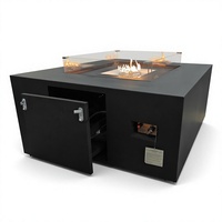 Table de foyer extérieur au gaz en acier au carbone avec télécommande, réservoir de propane dissimulé et pare-vent en verre