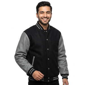 College Varsity <b>Jacket</b> Black Wool Body <b>Silver</b> Real Leather Sleeves Vintage College Football CollegeBaseballjacket for men - Product Image 1
