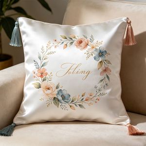 Luxury Satin Printed Polyester Lumbar <b>Cushion</b> Soft Smooth Solid Color Pillow for Sofa Bedroom Home Decoration - Product Image 2