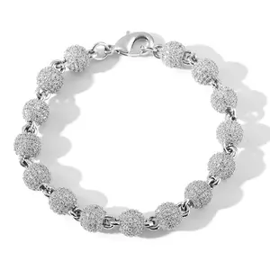 Bracelet de perles de pierre ronde de 8mm pour femmes, plaqué or véritable 14K, Hip Hop, cuivre, or, argent, Bracelet, bijoux