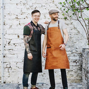 Custom Vintage Fashionable Durable Reusable Waist Work Bar Butcher BBQ Welding Dark Black Genuine <b>Leather</b> <b>Apron</b> - Product Image 3