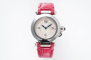 Reloj Clásico Redondo para Mujer con Correa de Cuero Magenta, Elegantes Manecillas Azules, Reloj de Pulsera Mecánico Automático para Uso Casual y Formal - Product Image 1