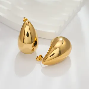 Fashion 18K Gold Plated Tear Drop Stud Earrings Waterdrop Jewelry Stainless Steel Hollow Texture CC Earrings Women