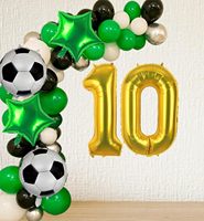 Ballons de football Kwuz numéro 10 pour décorations de fête d'anniversaire 10 ans, en aluminium doré Mylar avec paille et ruban - Thème