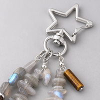 Porte-clés en perles de pierre naturelle, breloque étoile creuse en métal, anneau porte-clés en pierres précieuses, pendentif de sac bohème, cadeau en gros