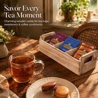 Porte-sachets de thé en bois naturel, organisateur de bureau multi-compartiments pour sachets de café, fournitures de bureau et rangement de table