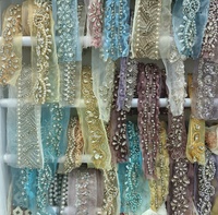 Ruban de garniture 3D personnalisé en perles dorées et sequins, broderie perlée en strass, dentelle 100 % polyester pour mariage