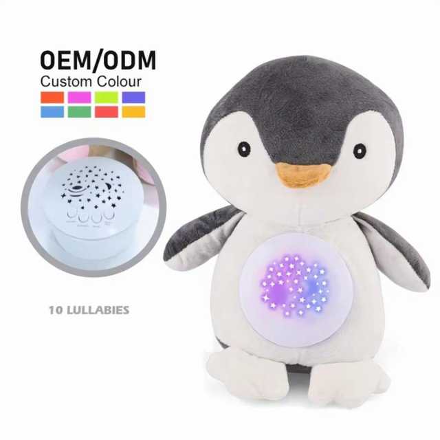 Zhorya Plush Penguin White Noise Machine with Projector Night Light Musical Baby Sleep Soft Soothing Plush Animals Toy
