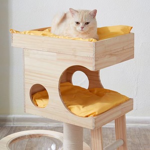 Wooden <b>Cat</b> <b>Tree</b> 2 Levels Solid <b>Wood</b> <b>Cat</b> House With <b>Tree</b> Hole Privacy Minimalist Design For Indoor <b>Cats</b> - Product Image 1