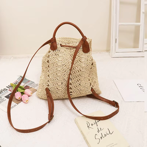 Women's Summer Crochet <b>Backpack</b> Beach Bag Straw Style Cotton Lining Handmade Crochet Woven Bags - Product Image 5