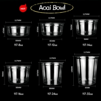 Op maat bedrukte transparante fruitsalade schaal 16oz PET deli container wegwerp plastic acai smoothie bekers met deksel