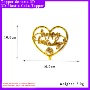 Decorazione per <span class=keywords><strong>Torta</strong></span> di Compleanno a Forma di Cuore Placcato Oro in Plastica, Scritta Corsiva 'Rose', per Matrimoni e Feste, Prezzo di Fabbrica - Product Image 2