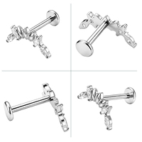 Piercing Labret en Titane ASTM F136 G23 avec Zircon Cubique Marquise Courbé, Plaqué PVD, Filetage Interne, pour Cartilage, Tragus, Hélix