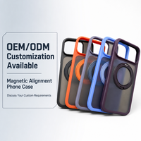 Coque de téléphone antichoc et anti-rayures en PC rigide avec anneau magnétique rotatif à 360° translucide givré pour iPhone 15 16 17 18 Pro Max