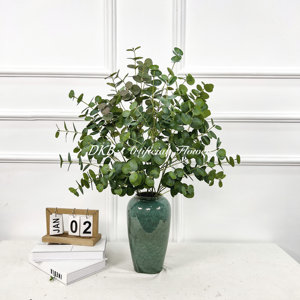 Hojas verdes de seda <span class=keywords><strong>artificial</strong></span> de alta calidad, tallos de hojas de rama de tacto Real, arreglo Floral, boda, Navidad - Product Image 1
