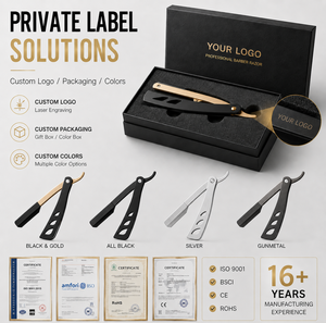 Navaja de <span class=keywords><strong>Afeitar</strong></span> Recta Magnética de Una Sola Hoja con Logotipo Personalizado, Navaja de <span class=keywords><strong>Afeitar</strong></span> Plegable Negra para Hombre, para Salón de Belleza - Product Image 3
