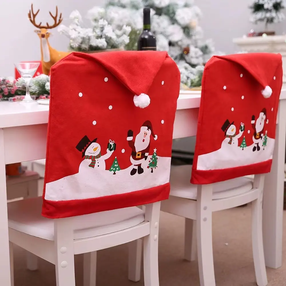 In Stock Santa Claus Hat Christmas Chair Cover 10PCS/Set Chair Back Cover Merry Christmas Decor Home