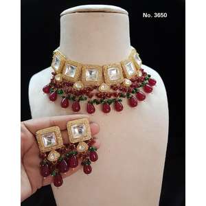 Conjuntos de collar de latón para mujer chapado en oro estilo étnico de Bollywood perla Mala para bodas y compromisos - Product Image 2